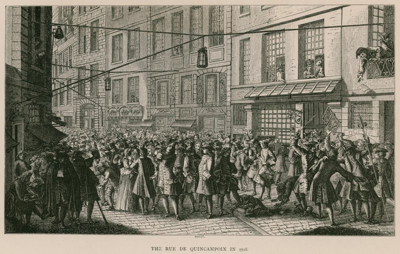 Die Rue de Quincampoix im Jahr 1718 von French School