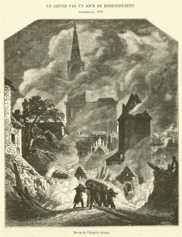 Ein Konvoi an einem Bombardierungstag (Gravur) von French School