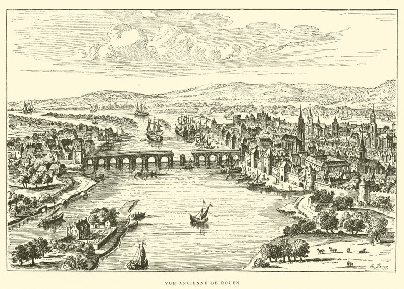 Alte Ansicht von Rouen (Gravur) von French School