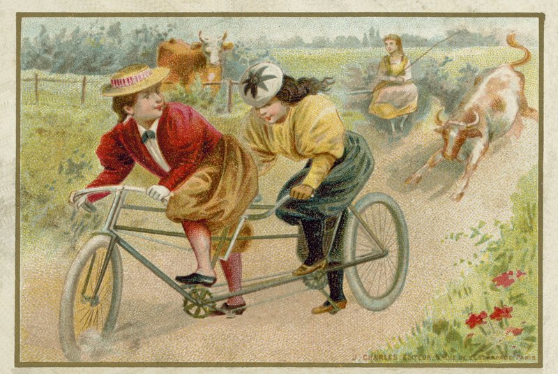 Frauen auf einem Tandem von French School
