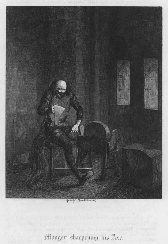 Monger schärft seine Axt (Stich) von George Cruikshank