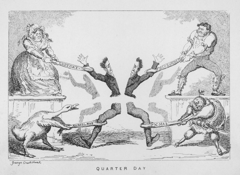 Quartalstag, Ladyday, Mittsommer, Michaelis, Weihnachten von George Cruikshank