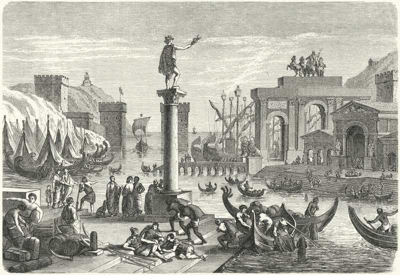 Ein römischer Hafen (Stich) von German School