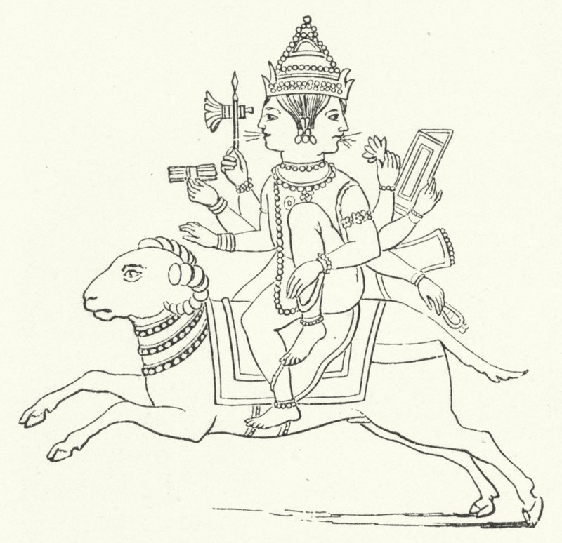 Agni, hinduistischer Feuergott (Stich) von German School