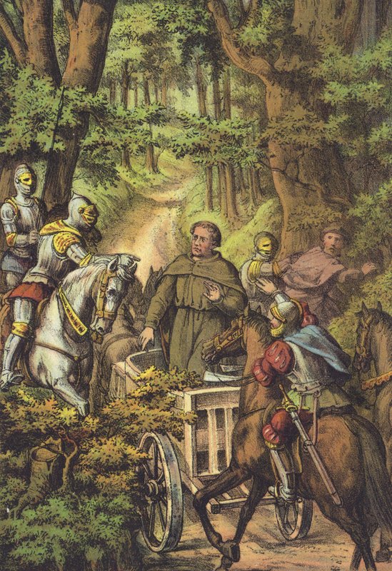 Luthers Entführung zur Wartburg (Chromolitho) von German School