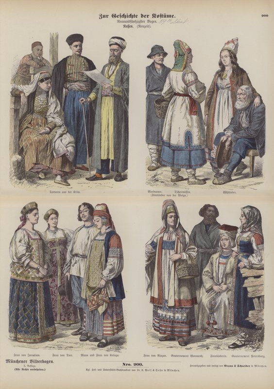 Russische Kostüme, spätes 19. Jahrhundert (farbige Gravur) von German School