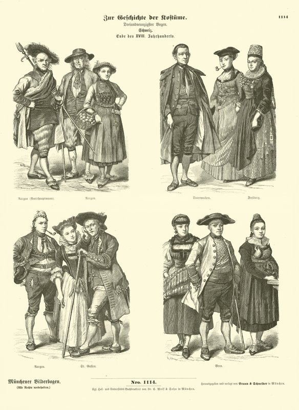 Schweizer Kostüme, spätes 18. Jahrhundert von German School