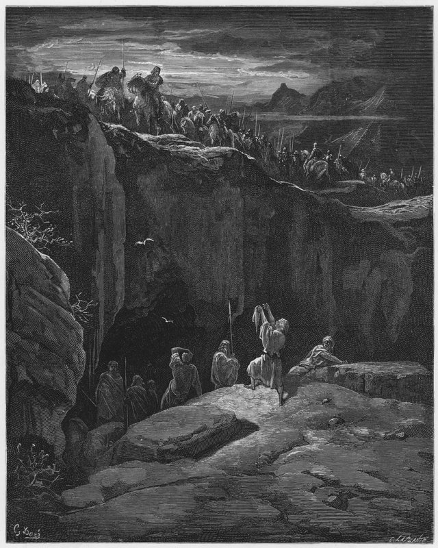 David zeigt Saul, dass er sein Leben verschont hat von Gustave Dore