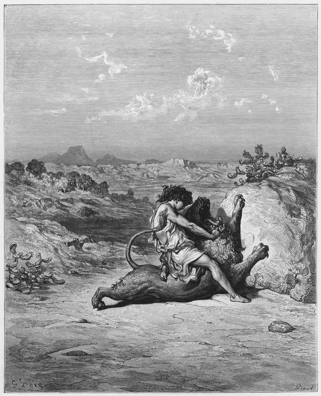 Samson tötet einen Löwen von Gustave Dore