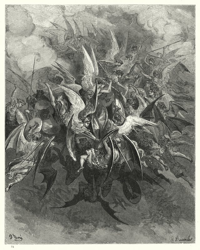 Illustration von Gustave Doré für Miltons Paradise Lost, Buch VI, Zeilen 207-209 von Gustave Dore