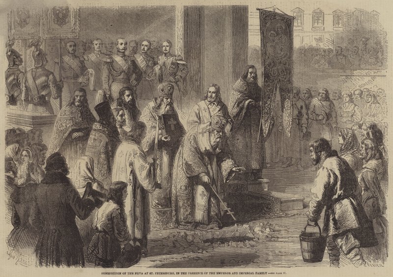 Segnung der Newa in St. Petersburg in Anwesenheit des Kaisers und der kaiserlichen Familie von Gustave Janet