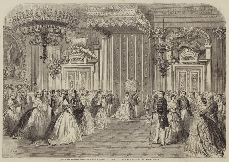 Prinz und Prinzessin Friedrich-Wilhelm halten Hof im Weißen Saal, Königspalast, Berlin von Gustave Janet