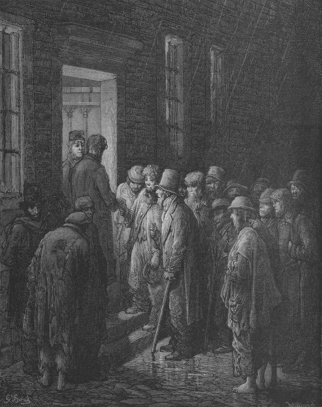 Vor der Tür eines Zufluchtshauses von Gustave after Dore