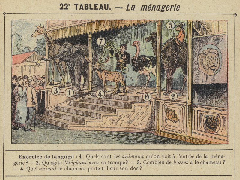 Der Menagerie (Farblithografie) von Gustave Fraipont