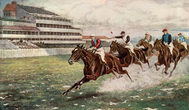 Isinglass gewinnt das Derby (Farblithografie) von Harrington Bird
