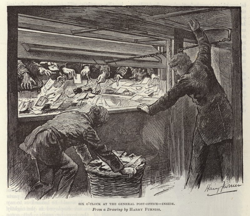 Sechs Uhr im Hauptpostamt von Harry Furniss