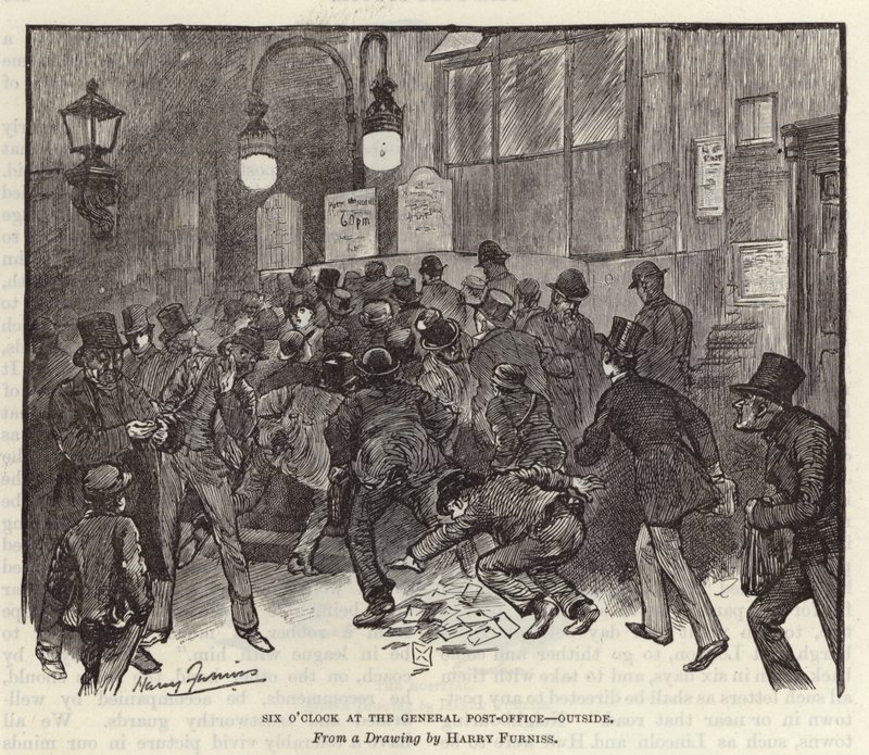 Sechs Uhr im Hauptpostamt von Harry Furniss