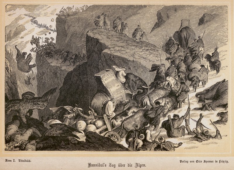 Hannibal überquert die Alpen (Gravur) von Heinrich Leutemann