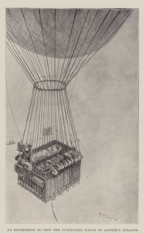 Ein Experiment zur Prüfung der Tragfähigkeit von Andrees Ballon von Henry Charles Seppings Wright
