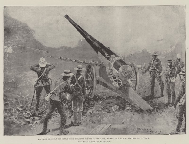 Die Marinebrigade in der Schlacht vor Ladysmith, 30. Oktober, die 4.7 Kanone, montiert auf Captain Scotts Wagen, im Einsatz von Henry Charles Seppings Wright