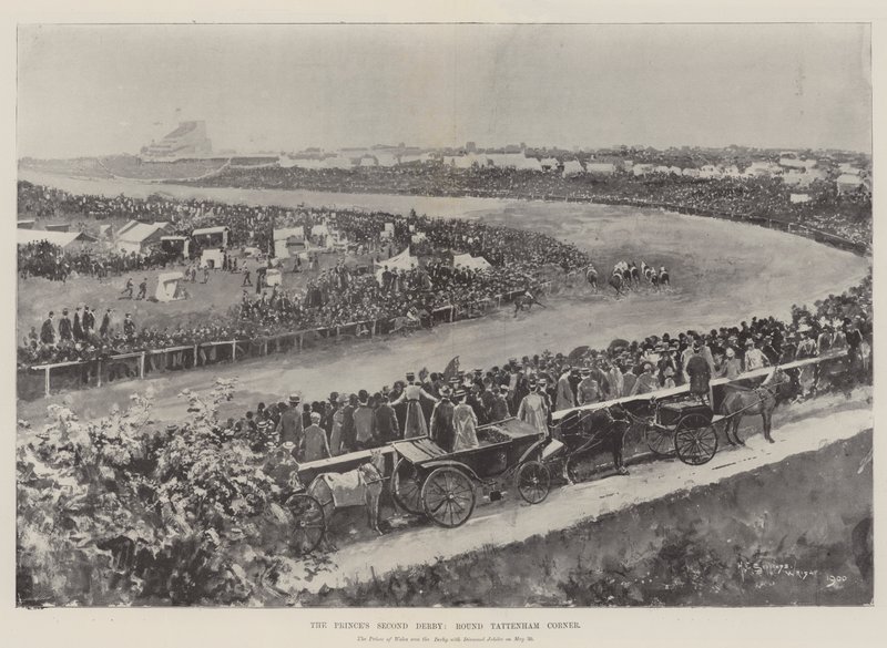 Das zweite Derby des Prinzen, um Tattenham Corner von Henry Charles Seppings Wright