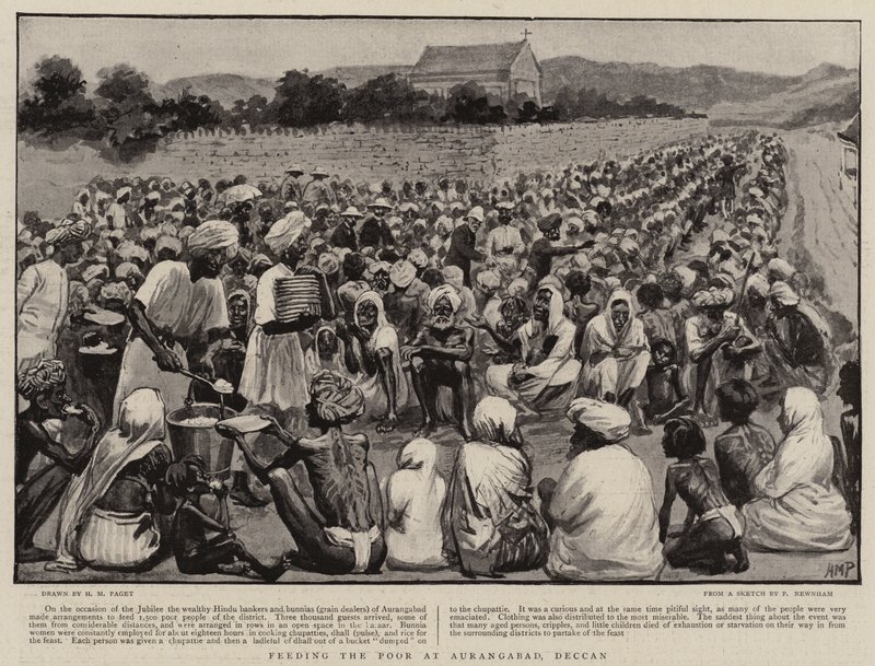 Die Armen füttern in Aurangabad, Deccan von Henry Marriott Paget