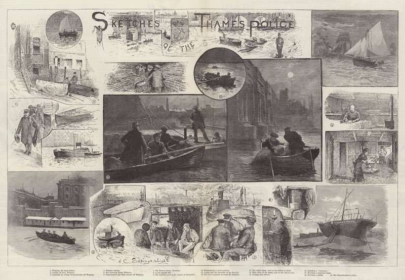 Skizzen der Themse-Polizei von Henry Charles Seppings Wright
