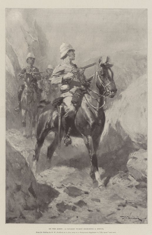 Auf der Hut, eine Kavalleriepatrouille durchsucht einen Spruit von Hermanus Willem Koekkoek