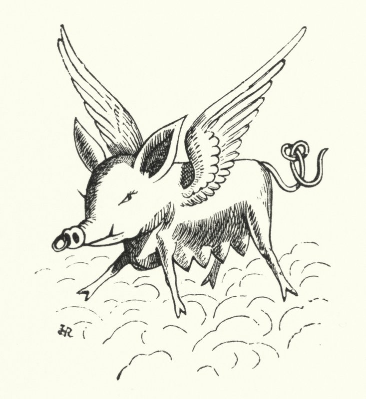 Fliegendes Schwein (Lithografie) von Hugh Rowley