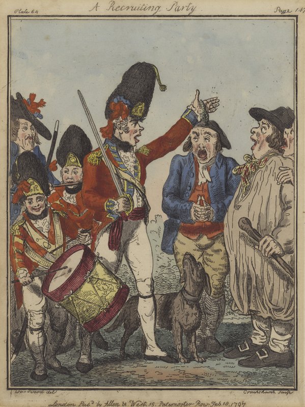 Eine Rekrutierungsparty, 1797 von Isaac Robert Cruikshank