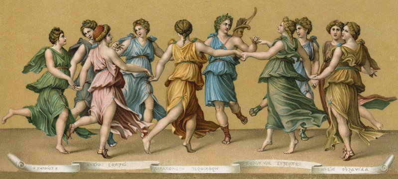 Der Tanz des Apollo mit den Musen von Italian School