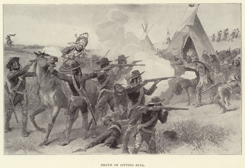 Tod von Sitting Bull (Lithografie) von J. (after) Steeple Davis