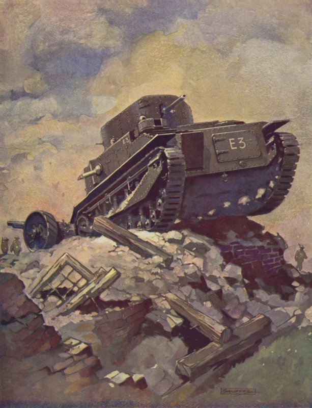 Ein Panzer, Farblithografie von J. Allen Shuffrey