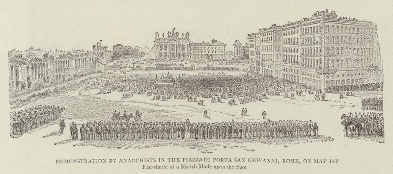 Demonstration von Anarchisten auf der Piazza di Porta San Giovanni, Rom, am 1. Mai 1891 von James A. Shearman