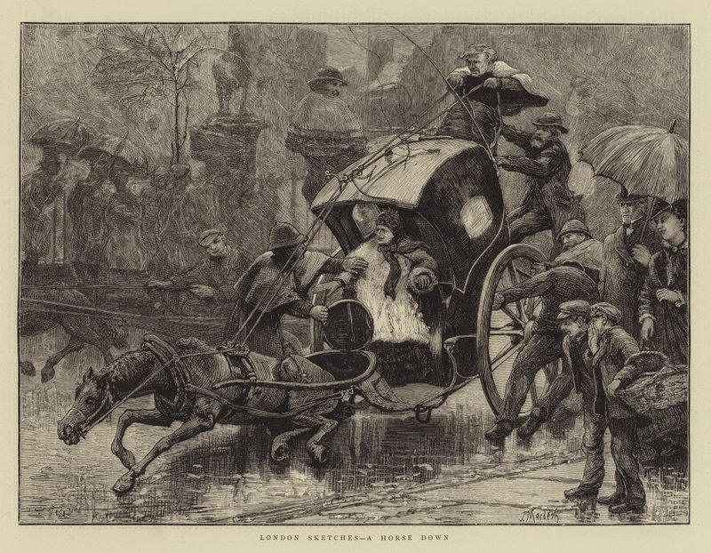 Londoner Skizzen, ein Pferd stürzt von James Macbeth