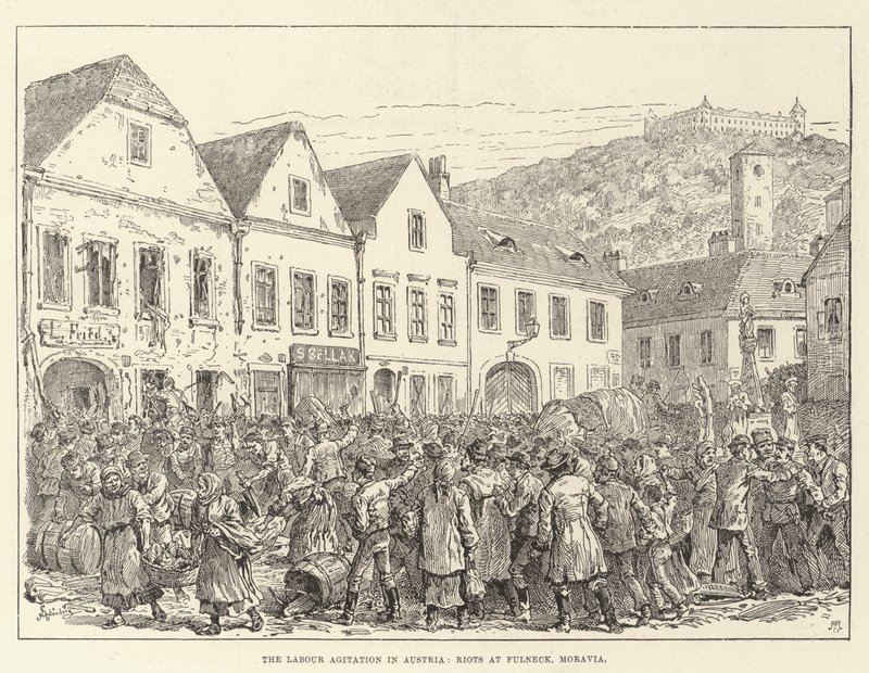 Die Arbeitsagitation in Österreich, Unruhen in Fulneck, Mähren von Johann Nepomuk Schonberg