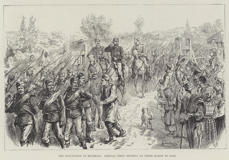Die Revolution in Rumelien, Serbische Erste Reserve auf ihrem Marsch nach Nish von Johann Nepomuk Schonberg
