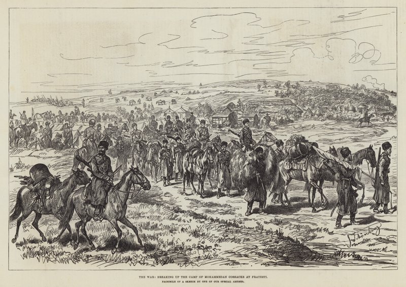 Der Krieg, Aufbruch des Lagers der mohammedanischen Kosaken in Fratesti von Johann Nepomuk Schonberg