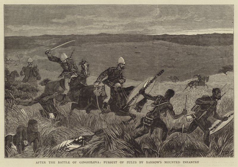 Nach der Schlacht von Ginghilova, Verfolgung der Zulus durch Barrows berittene Infanterie von John Charles Dollman