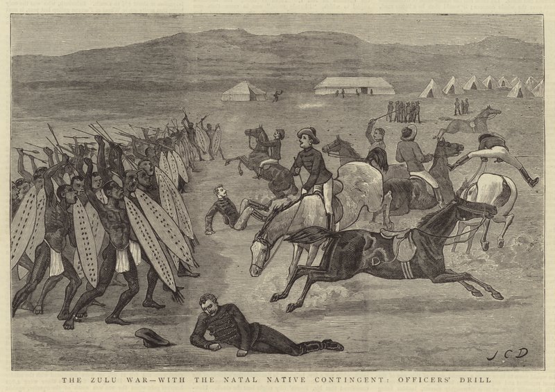 Der Zulukrieg, mit dem Natal Native Contingent, Offiziersdrill von John Charles Dollman