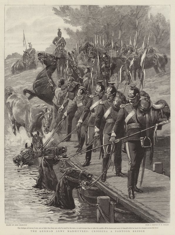 Die deutschen Armeemanöver, Überquerung einer Pontonbrücke von John Charlton