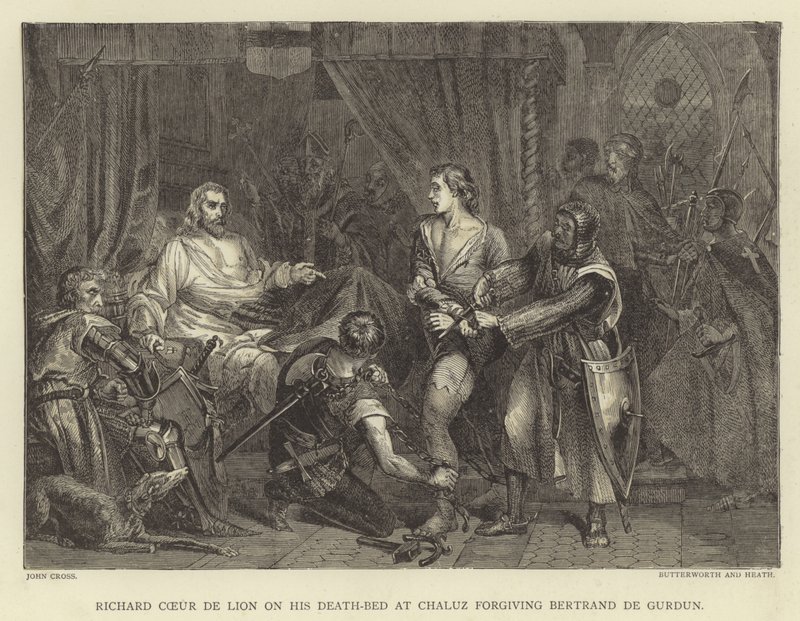 Richard Löwenherz auf seinem Sterbebett in Chaluz, vergibt Bertrand de Gurdun von John Cross