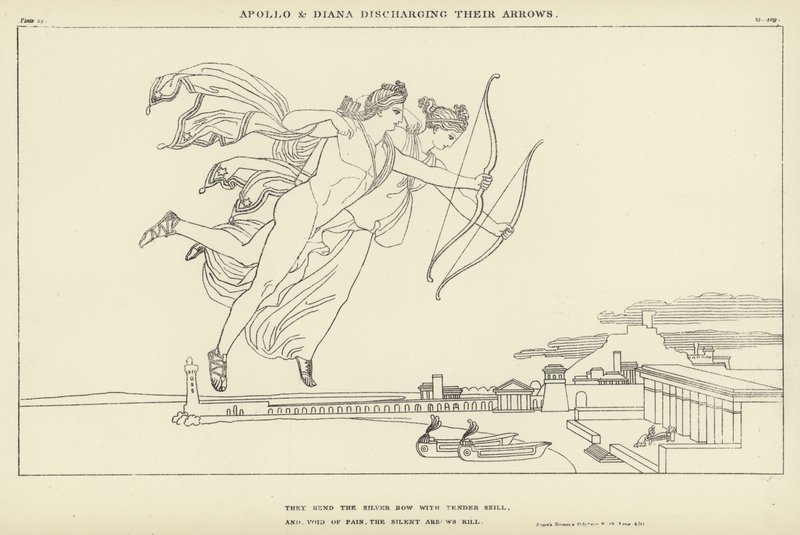Apollo und Diana schießen ihre Pfeile ab von John Flaxman