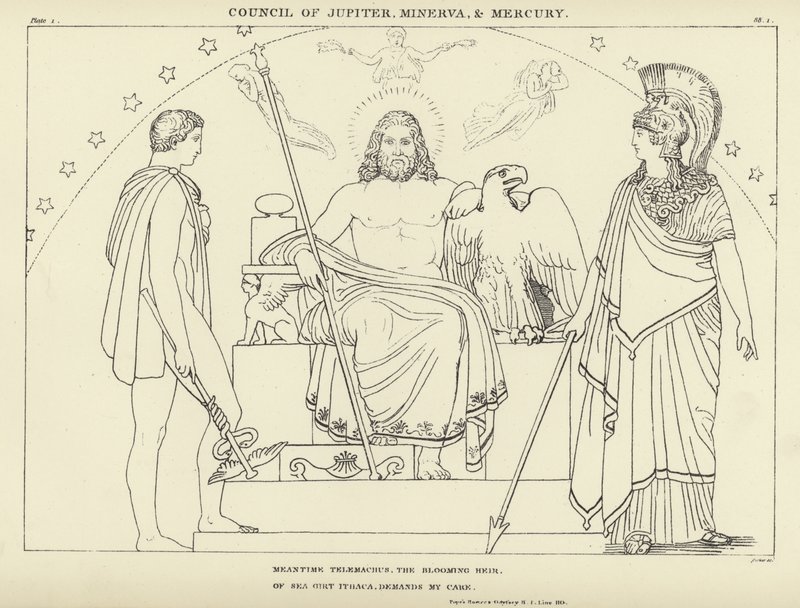 Rat von Jupiter, Minerva und Merkur von John Flaxman