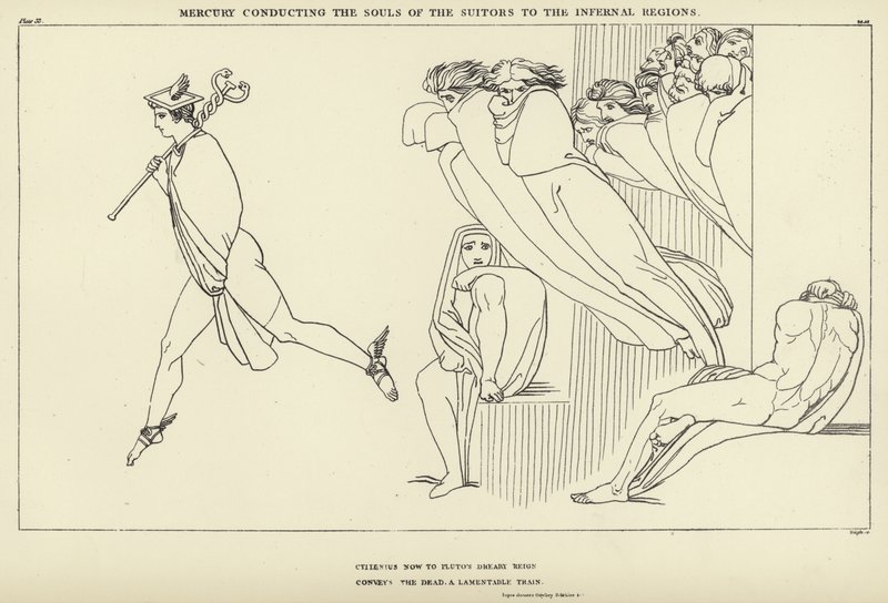 Merkur führt die Seelen der Freier in die Unterwelt von John Flaxman