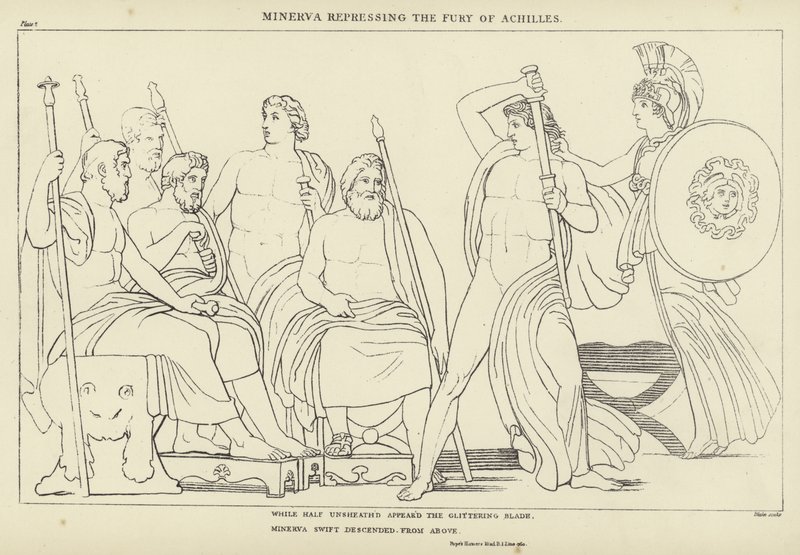 Minerva unterdrückt die Wut des Achilles von John Flaxman