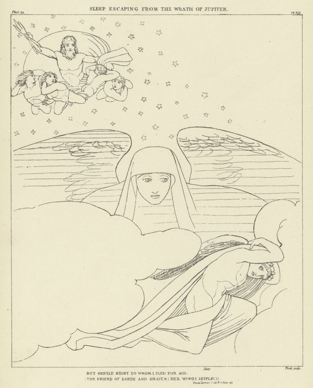 Schlaf entkommt dem Zorn des Jupiter von John Flaxman