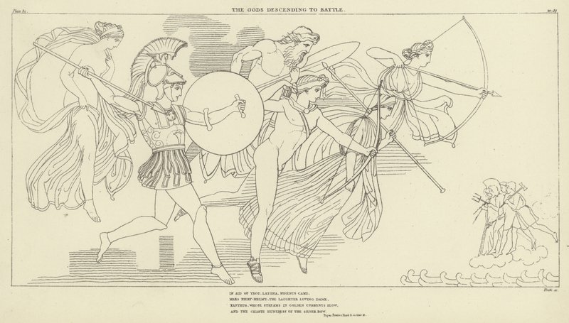 Die Götter steigen in die Schlacht hinab von John Flaxman
