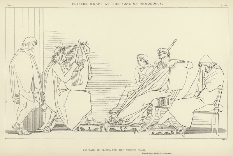Odysseus weint beim Lied des Demodokos von John Flaxman