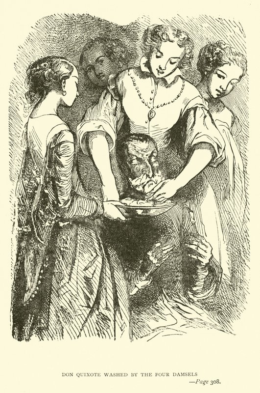 Don Quijote wird von den vier Mägden gewaschen von John Gilbert